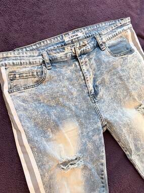 EPTM Acid Wash Distressed Skinny Jeans with Side Stripes Size 38